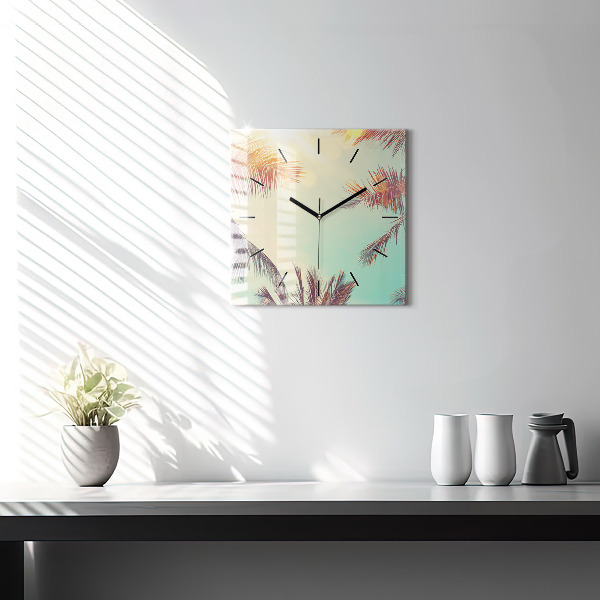 Square wall clock Tropical palm trees