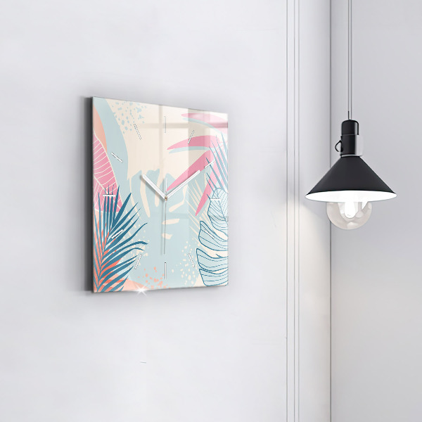 Square wall clock Pastel Leaves – Tropics