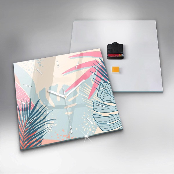 Square wall clock Pastel Leaves – Tropics