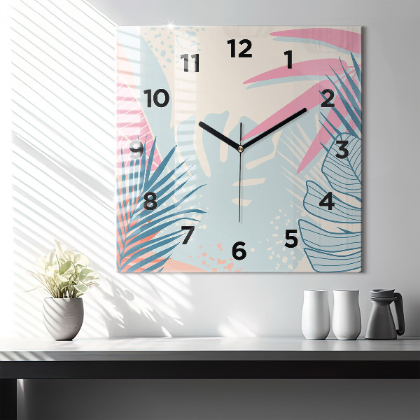 Square wall clock Pastel Leaves – Tropics