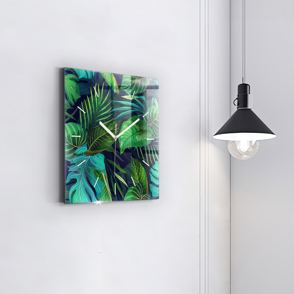 Square wall clock Exotic leaves