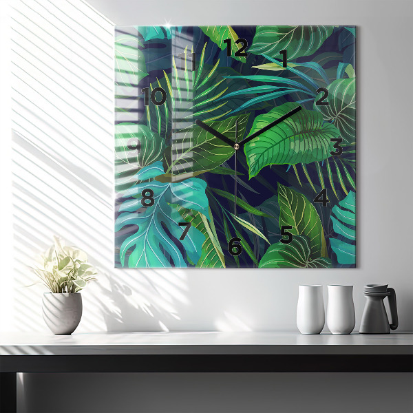 Square wall clock Exotic leaves