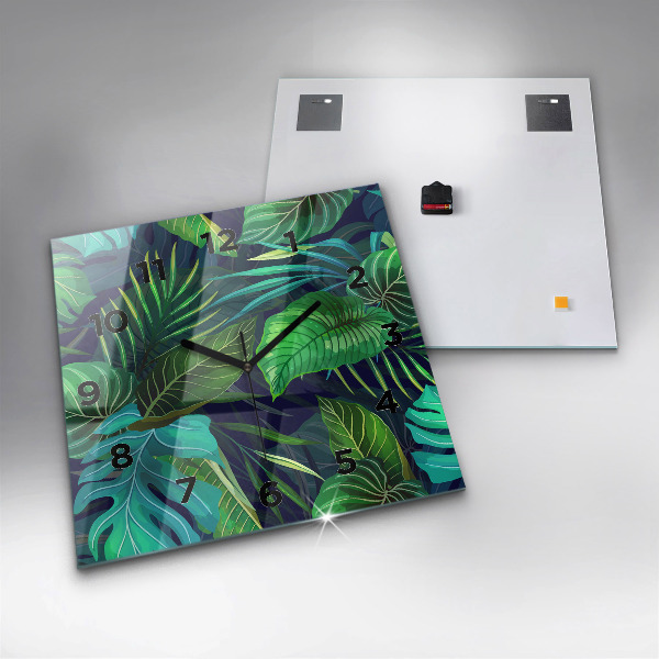 Square wall clock Exotic leaves