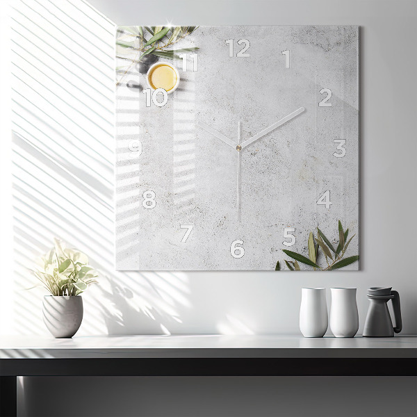 Square wall clock Minimalist olives