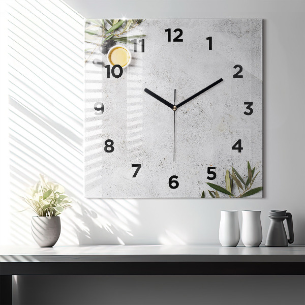 Square wall clock Minimalist olives