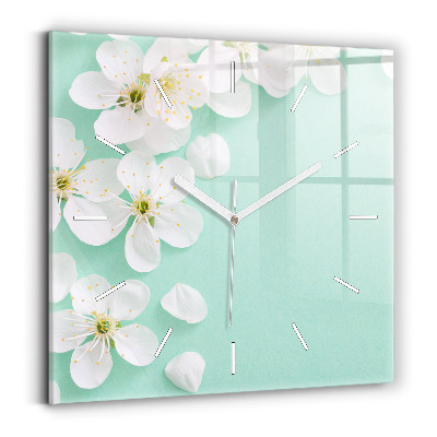 Square wall clock Blooming apple blossoms