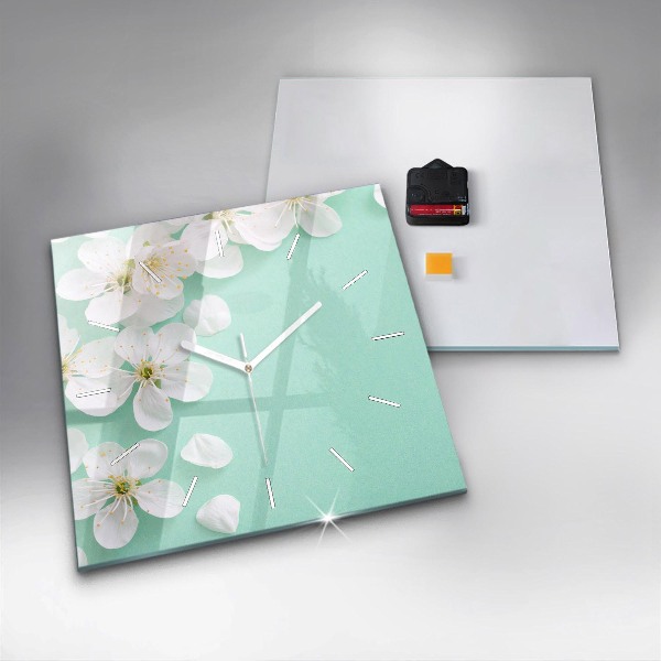 Square wall clock Blooming apple blossoms