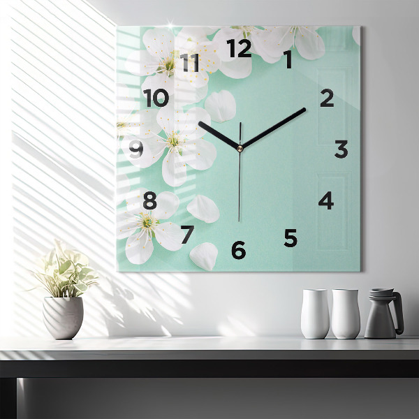 Square wall clock Blooming apple blossoms