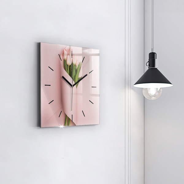 Square wall clock Tulip flower bouquet