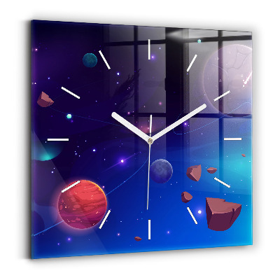 Square wall clock Planets galaxy