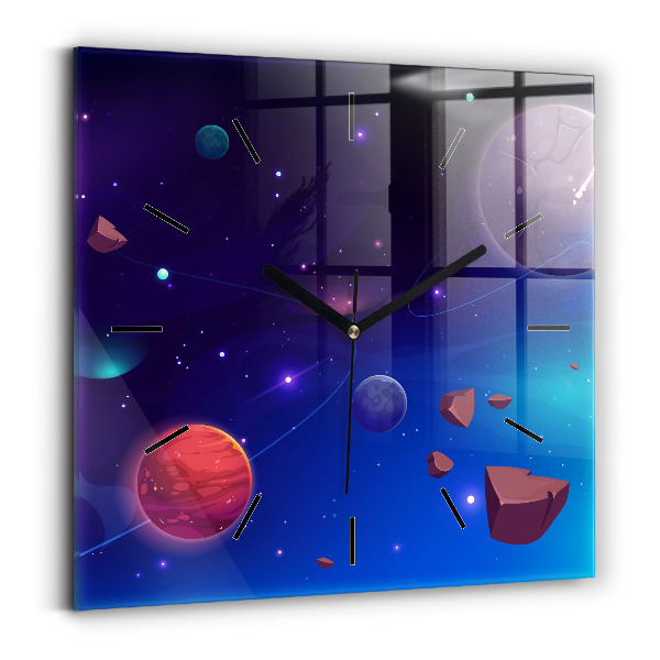 Square wall clock Planets galaxy