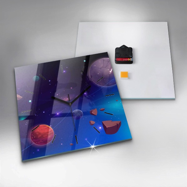 Square wall clock Planets galaxy