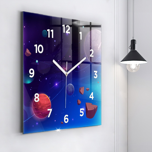 Square wall clock Planets galaxy