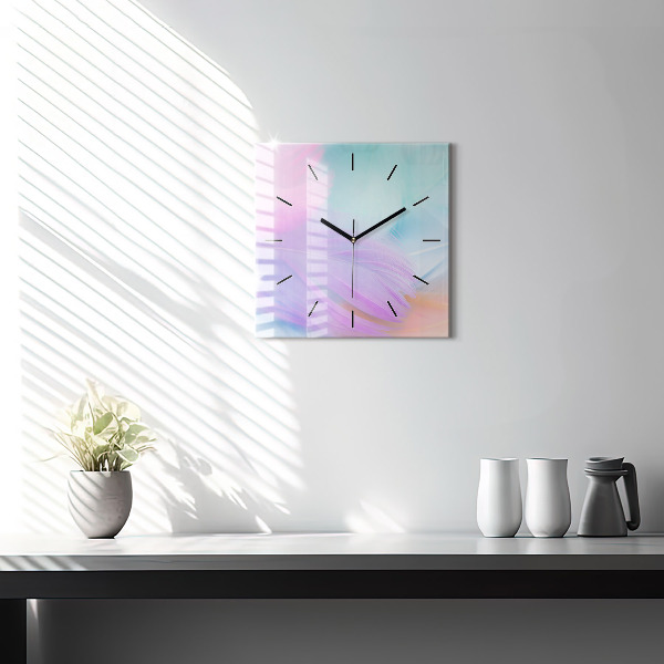 Square wall clock Colorful feathers