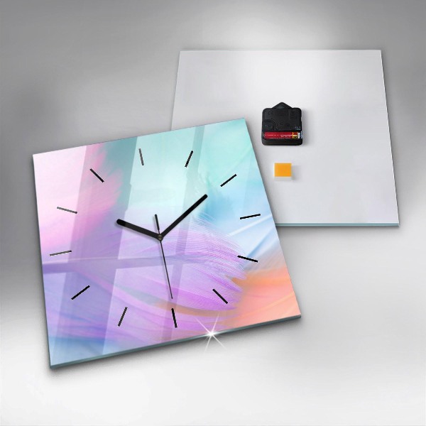 Square wall clock Colorful feathers