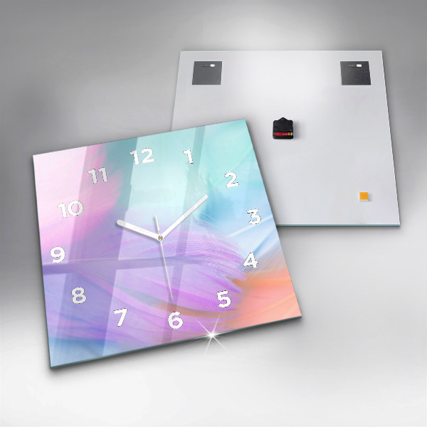 Square wall clock Colorful feathers