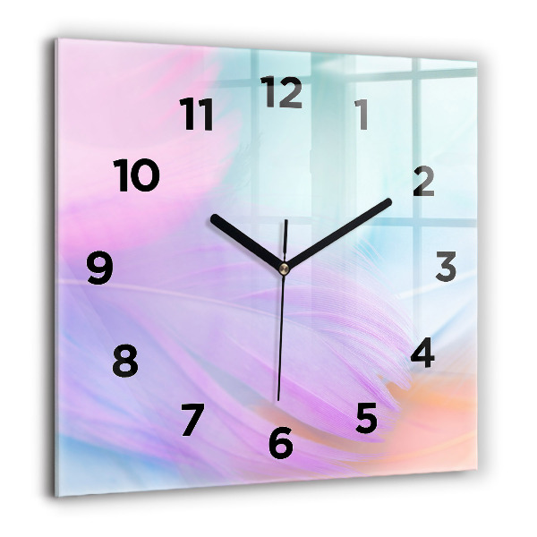 Square wall clock Colorful feathers