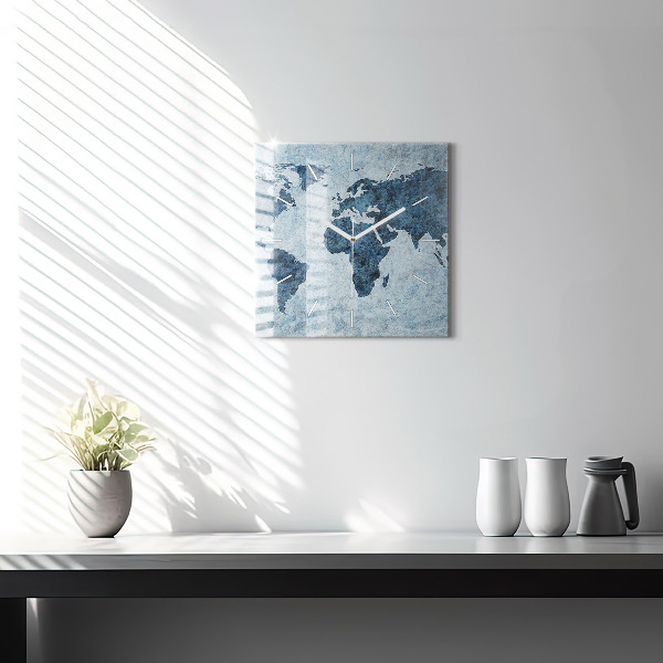 Square wall clock Painted world map