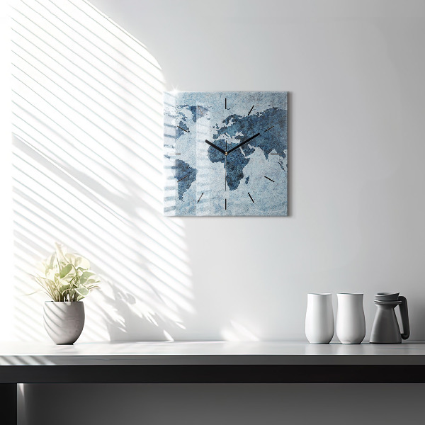 Square wall clock Painted world map