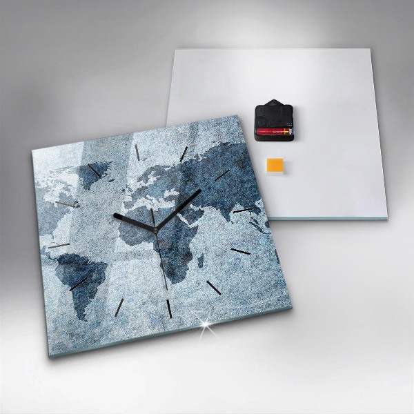 Square wall clock Painted world map