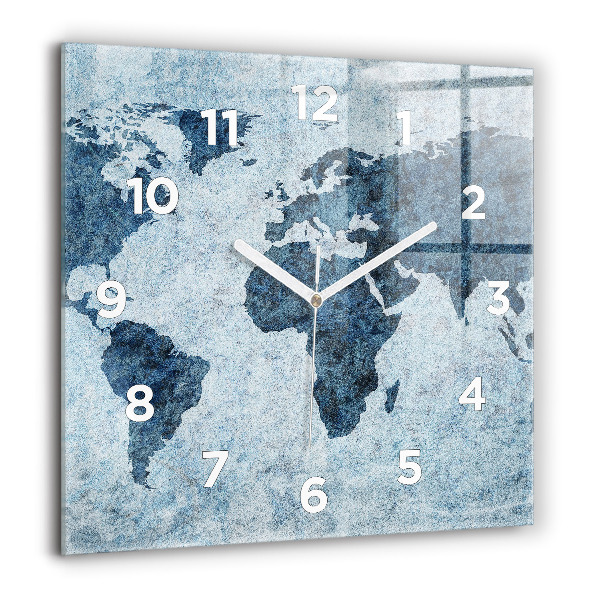 Square wall clock Painted world map