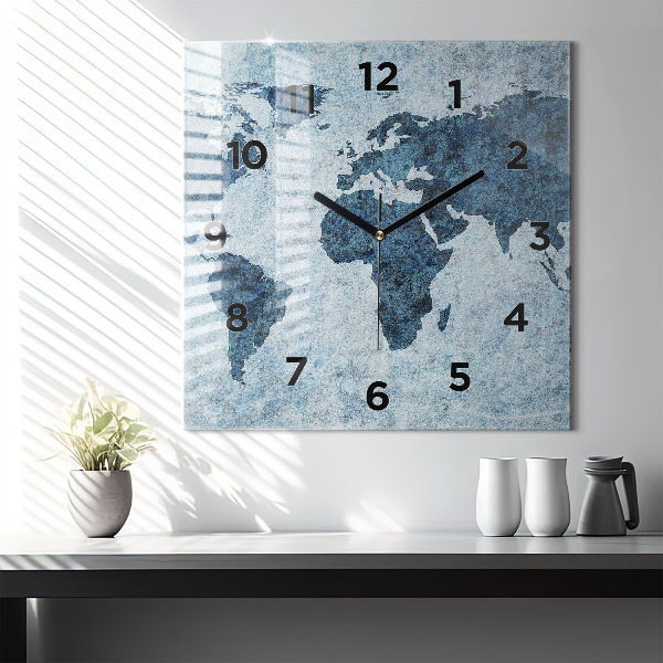 Square wall clock Painted world map