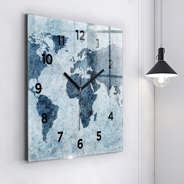 Square wall clock Painted world map