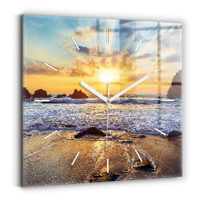 Square wall clock Sunset on the beach