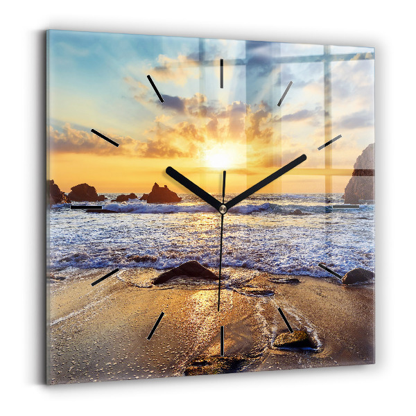 Square wall clock Sunset on the beach