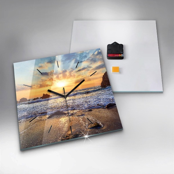 Square wall clock Sunset on the beach