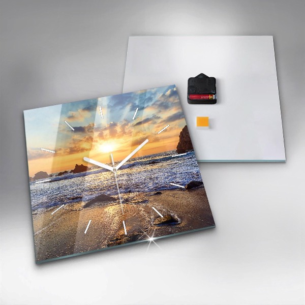 Square wall clock Sunset on the beach