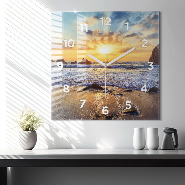 Square wall clock Sunset on the beach