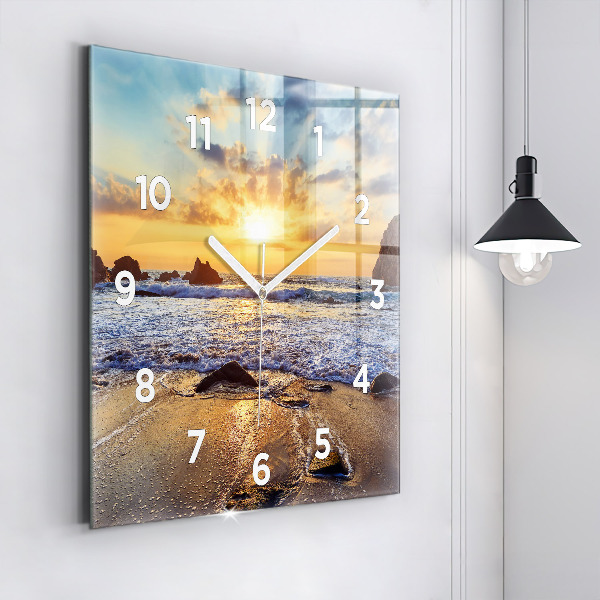 Square wall clock Sunset on the beach