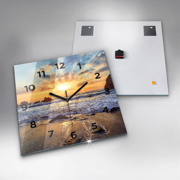 Square wall clock Sunset on the beach