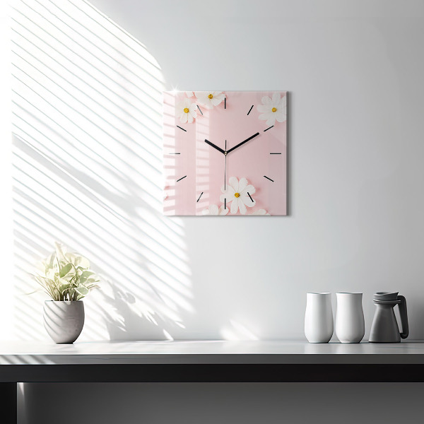 Square wall clock Daisy flowers