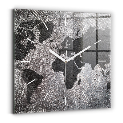 Square wall clock World map concrete