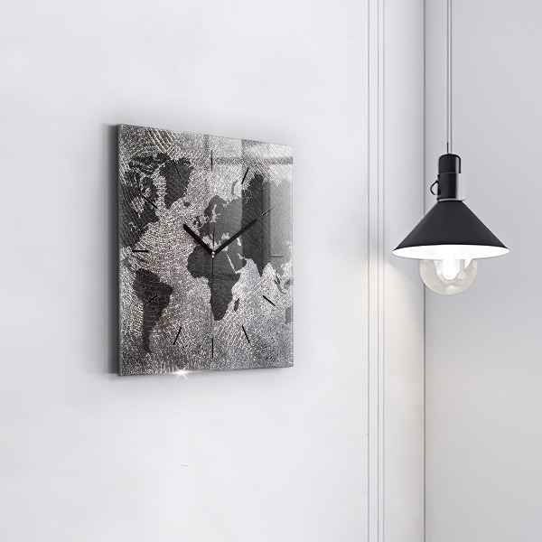 Square wall clock World map concrete