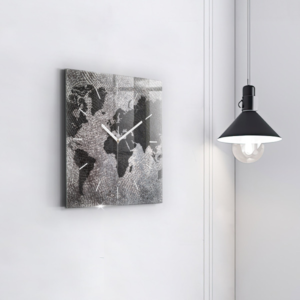 Square wall clock World map concrete