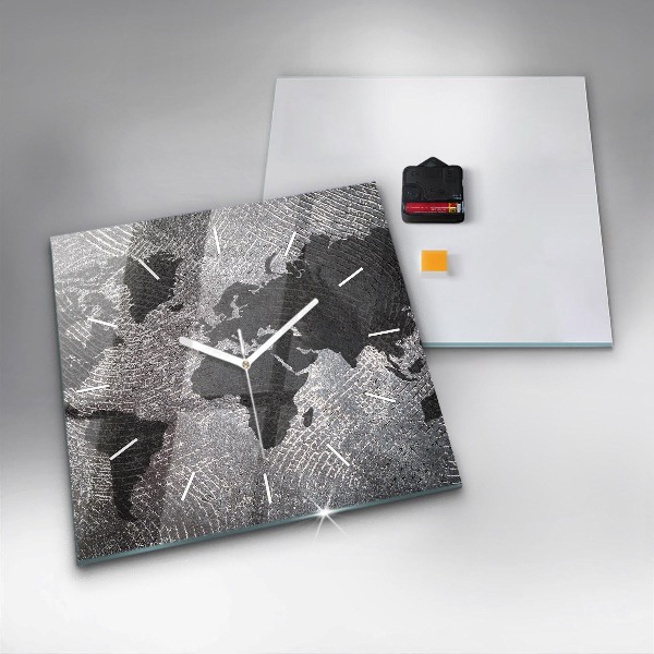 Square wall clock World map concrete