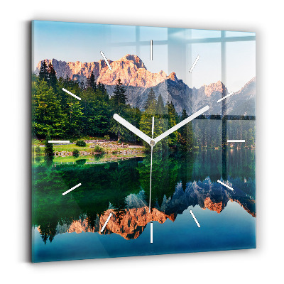 Square wall clock Lake landscape