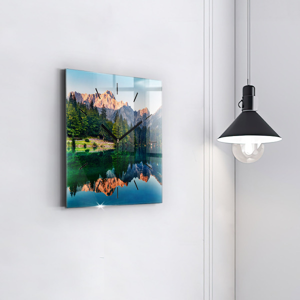 Square wall clock Lake landscape