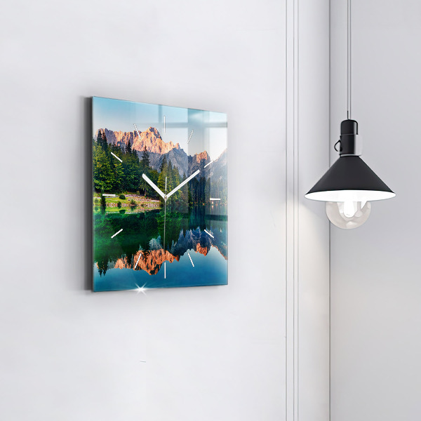 Square wall clock Lake landscape