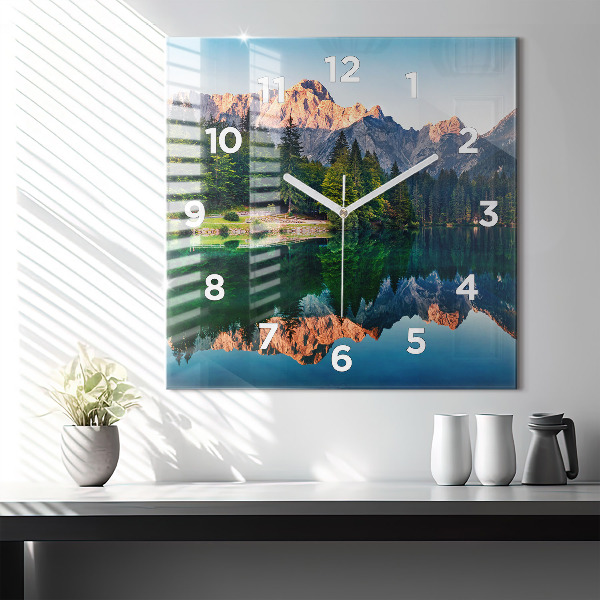 Square wall clock Lake landscape