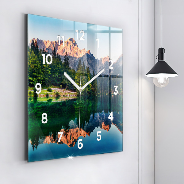 Square wall clock Lake landscape