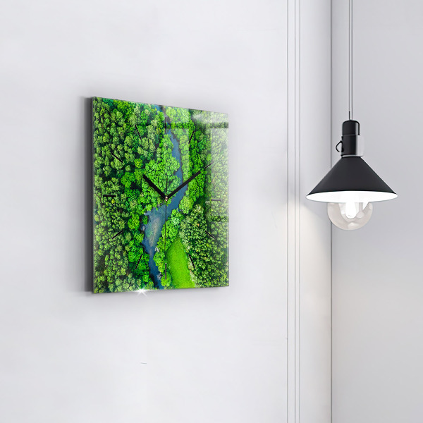 Square wall clock River in the forest