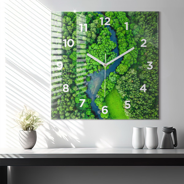 Square wall clock River in the forest