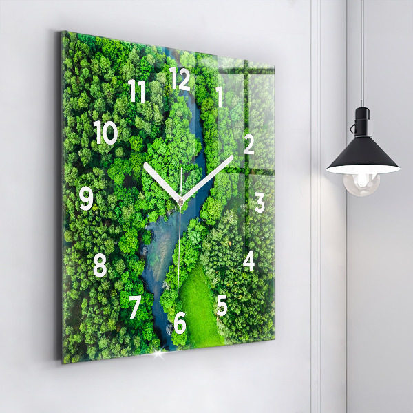 Square wall clock River in the forest