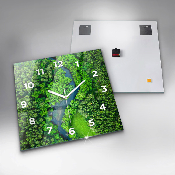Square wall clock River in the forest
