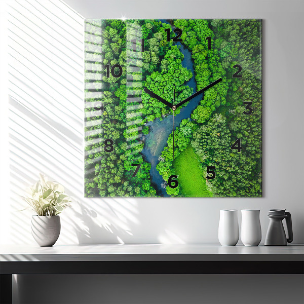 Square wall clock River in the forest