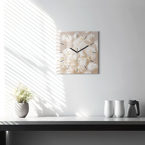Square wall clock Small white flowers